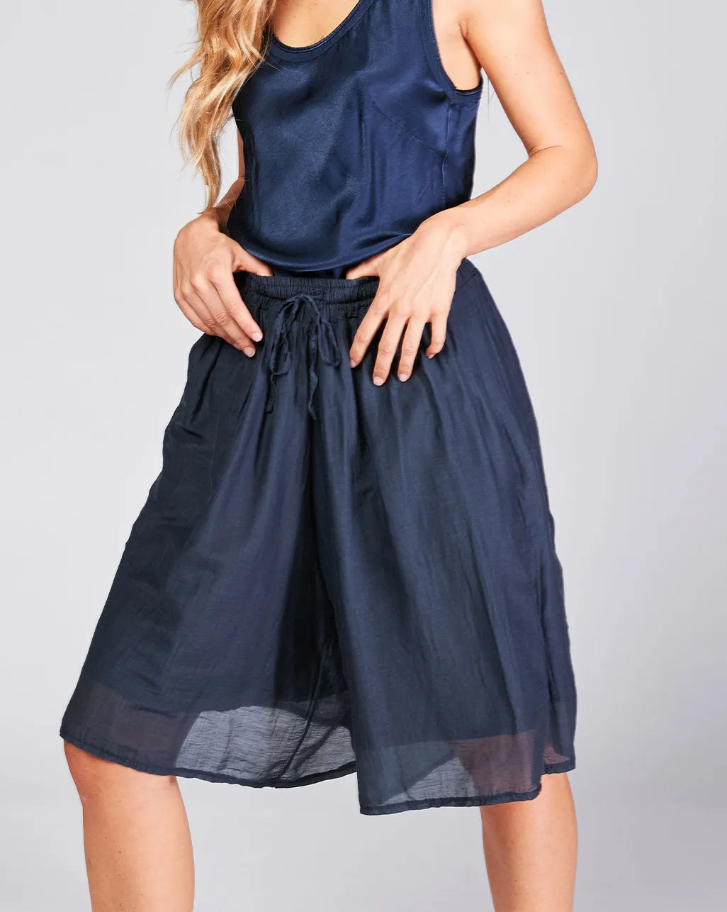 Cotton Silk Blend Drawstring Shorts