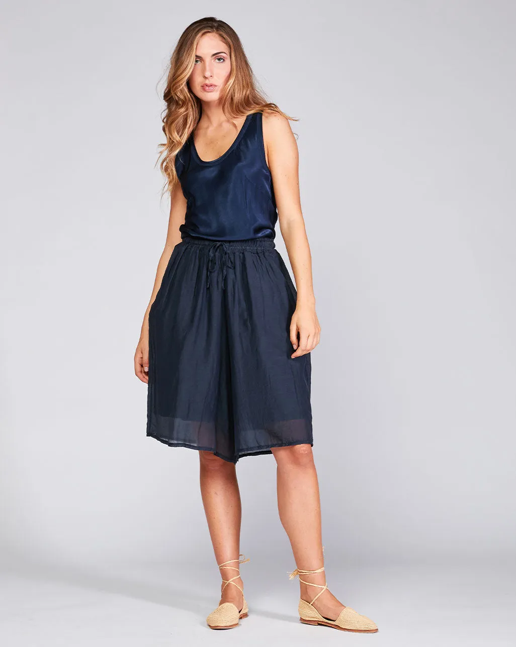 Cotton Silk Blend Drawstring Shorts