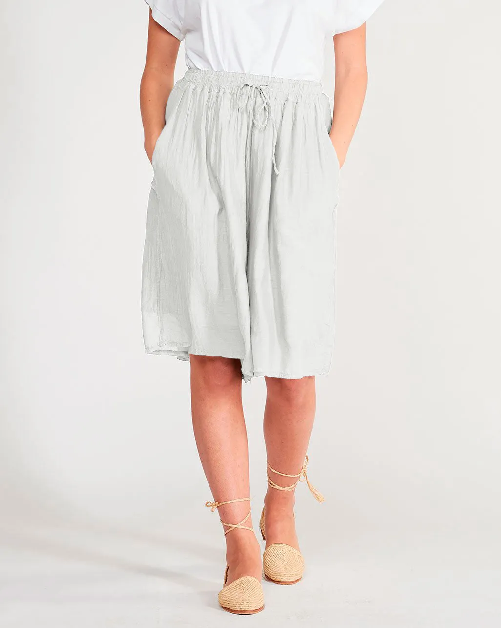 Cotton Silk Blend Drawstring Shorts