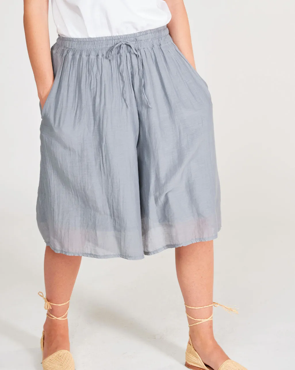 Cotton Silk Blend Drawstring Shorts