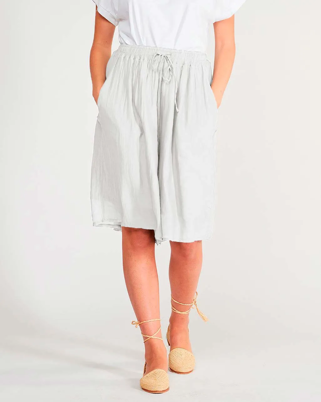 Cotton Silk Blend Drawstring Shorts