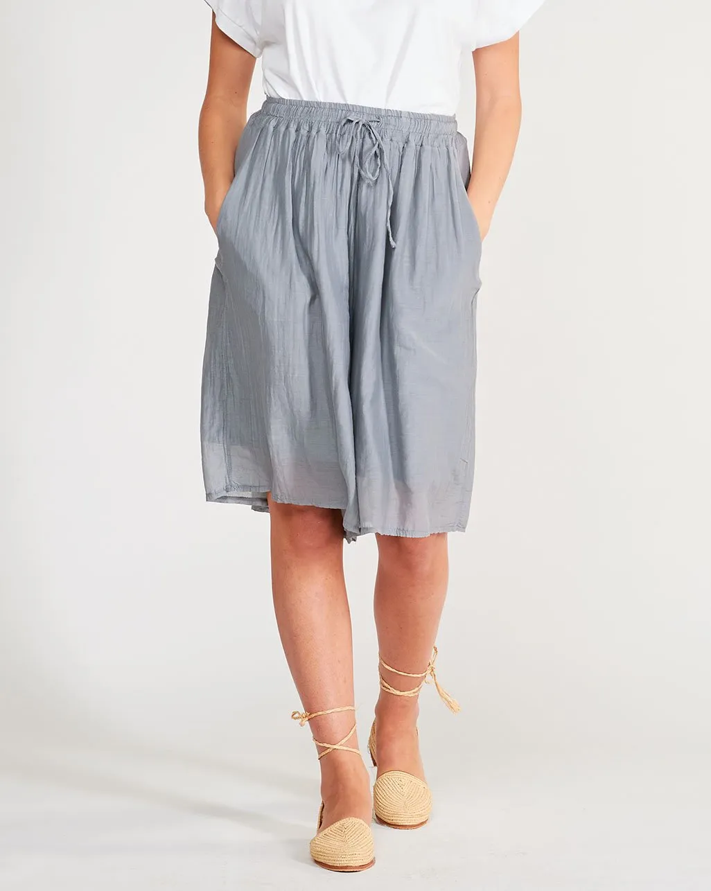 Cotton Silk Blend Drawstring Shorts
