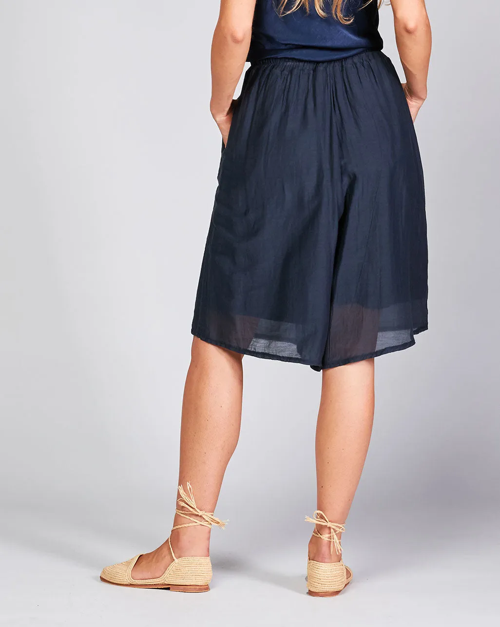 Cotton Silk Blend Drawstring Shorts