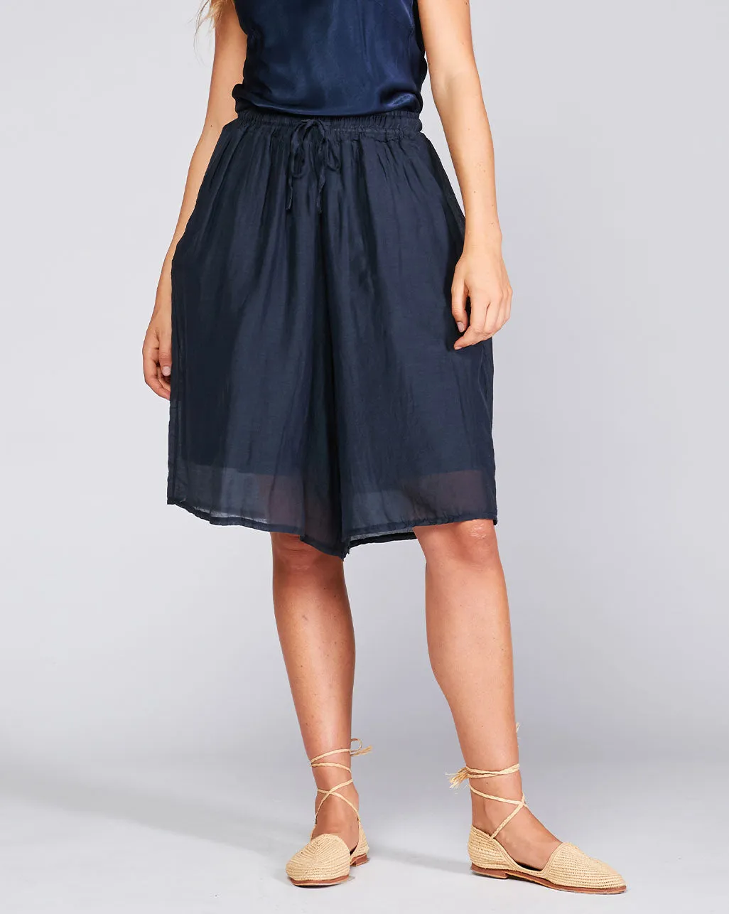 Cotton Silk Blend Drawstring Shorts