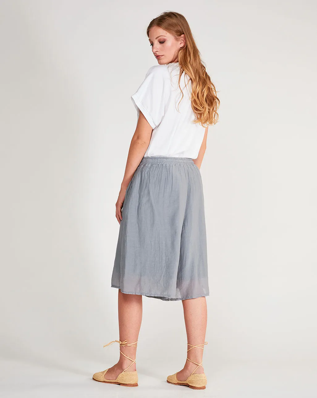 Cotton Silk Blend Drawstring Shorts