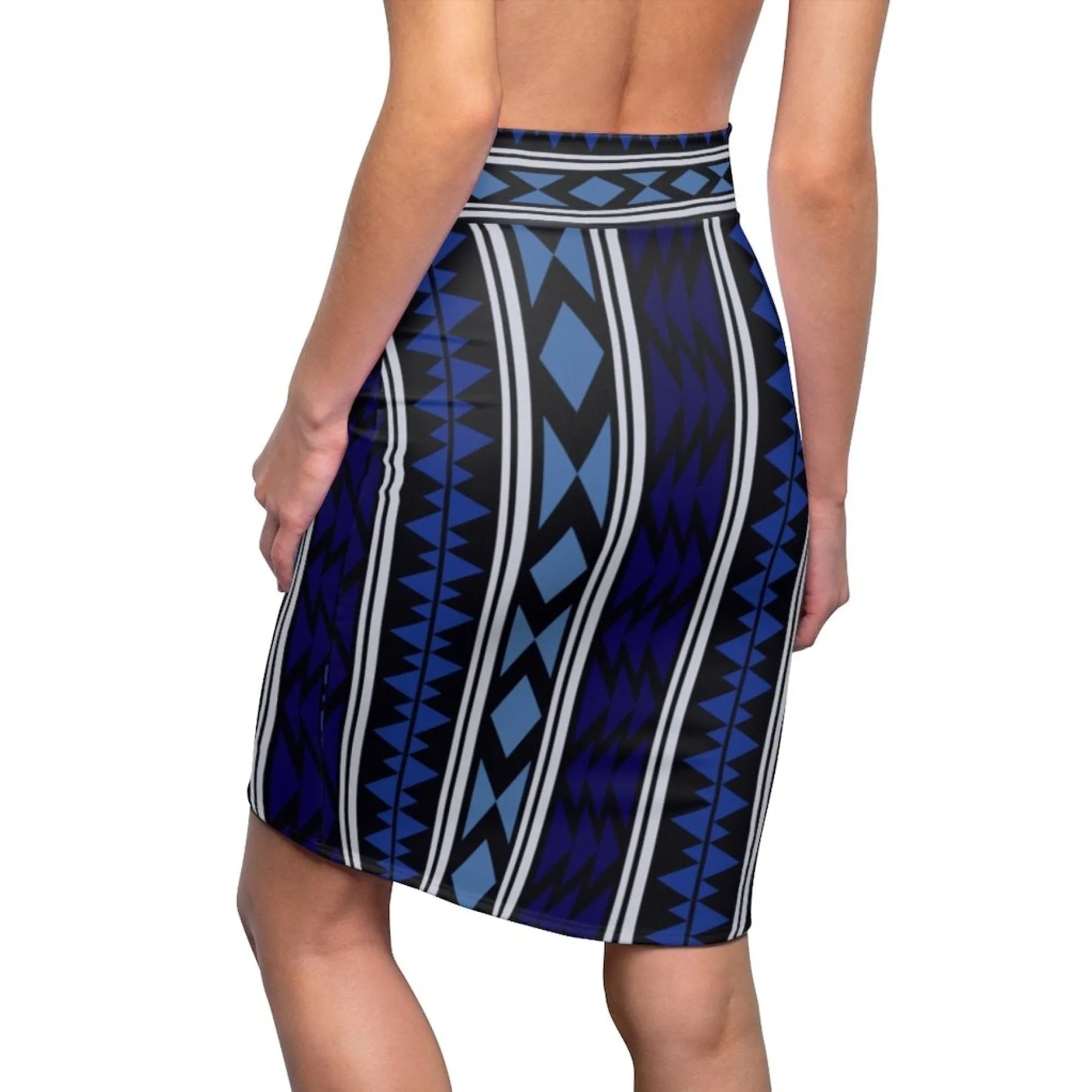 Creative Contours Women's Stretch Pencil Skirt - Blue Aztec Magic