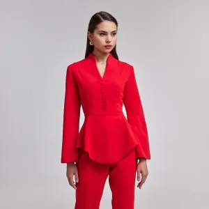 Crepe High-Collar Peplum Top
