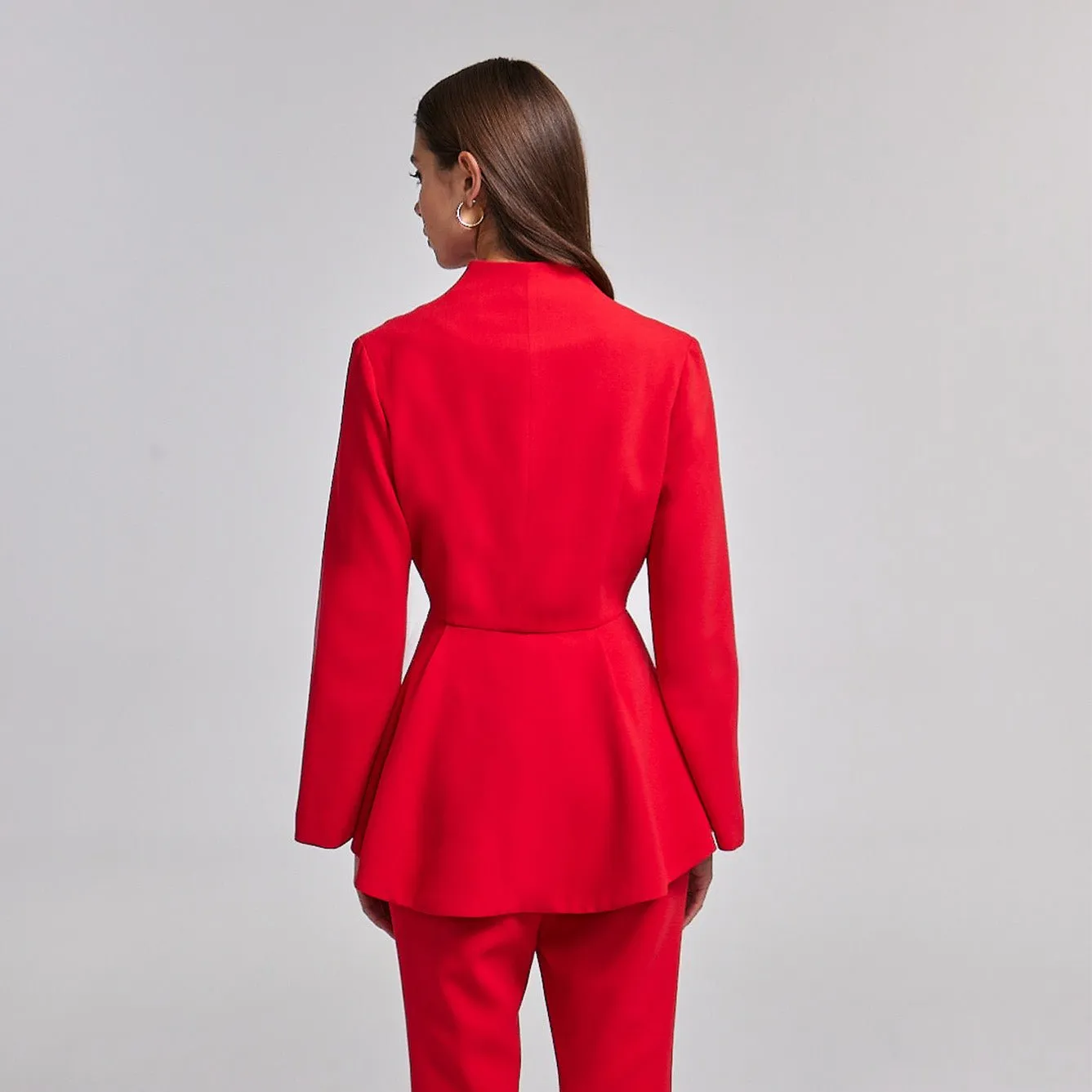 Crepe High-Collar Peplum Top