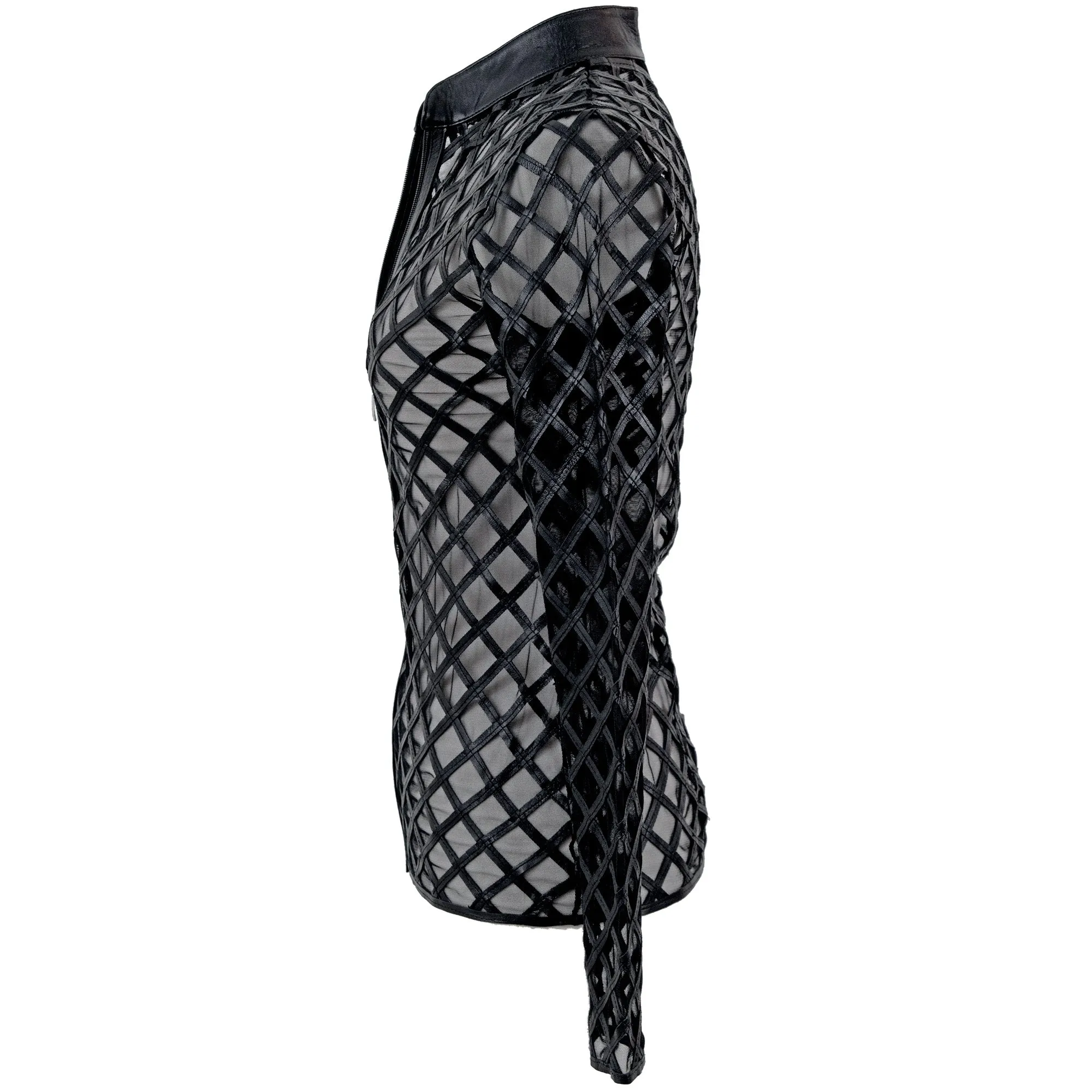 Crisscross Diamond Design Leather Jacket
