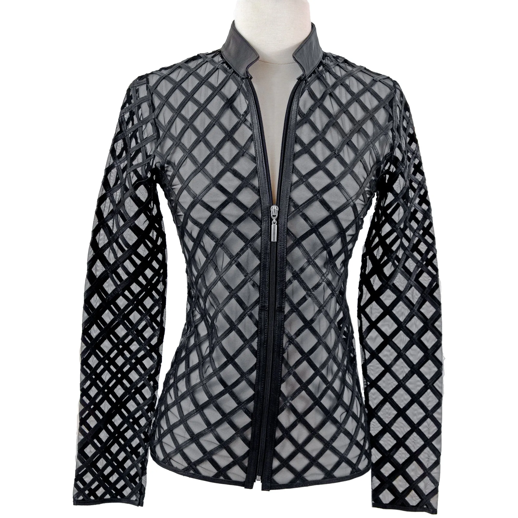 Crisscross Diamond Design Leather Jacket