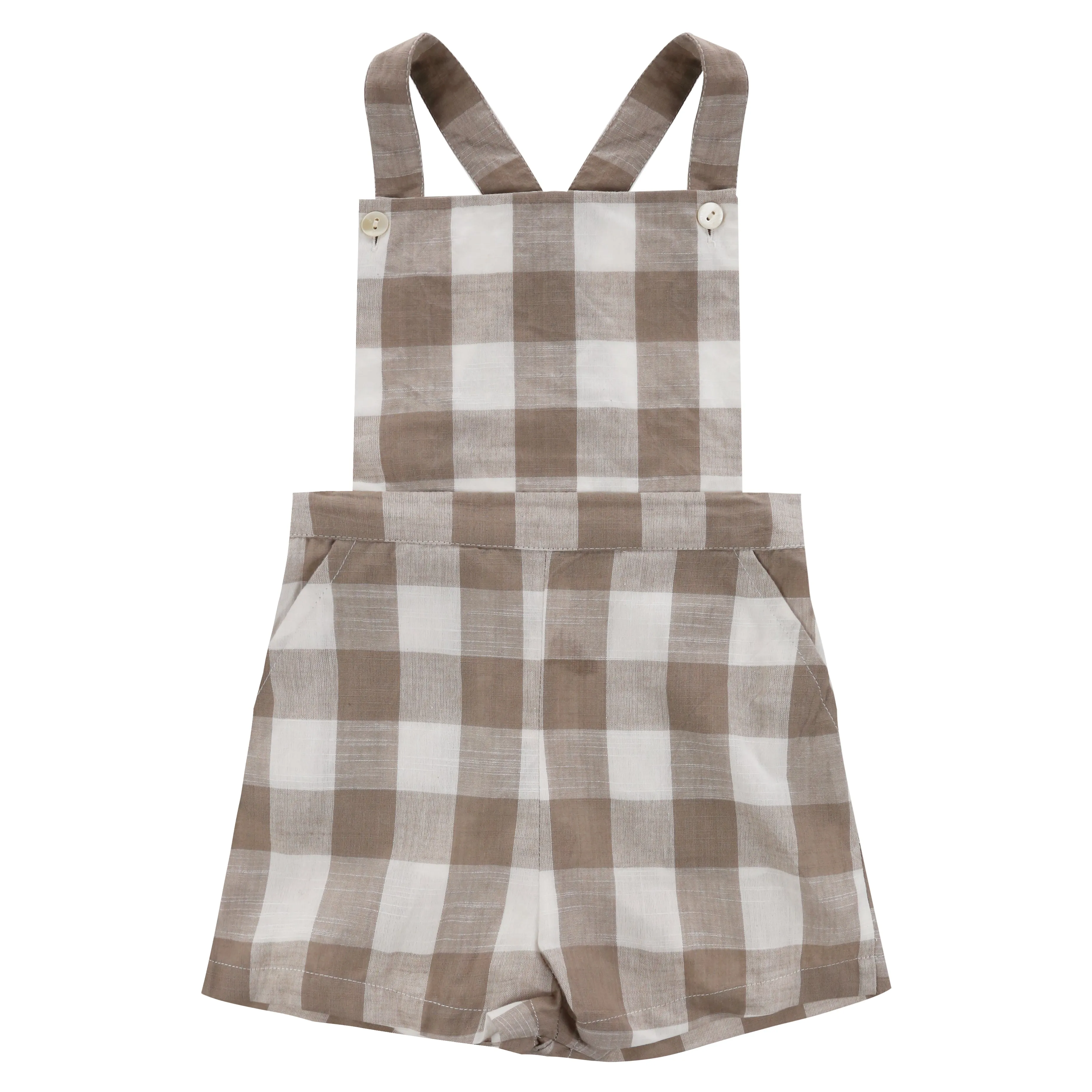 Cromer Short Dungarees - Textured Gingham in Cinder