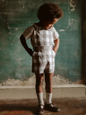 Cromer Short Dungarees - Textured Gingham in Cinder