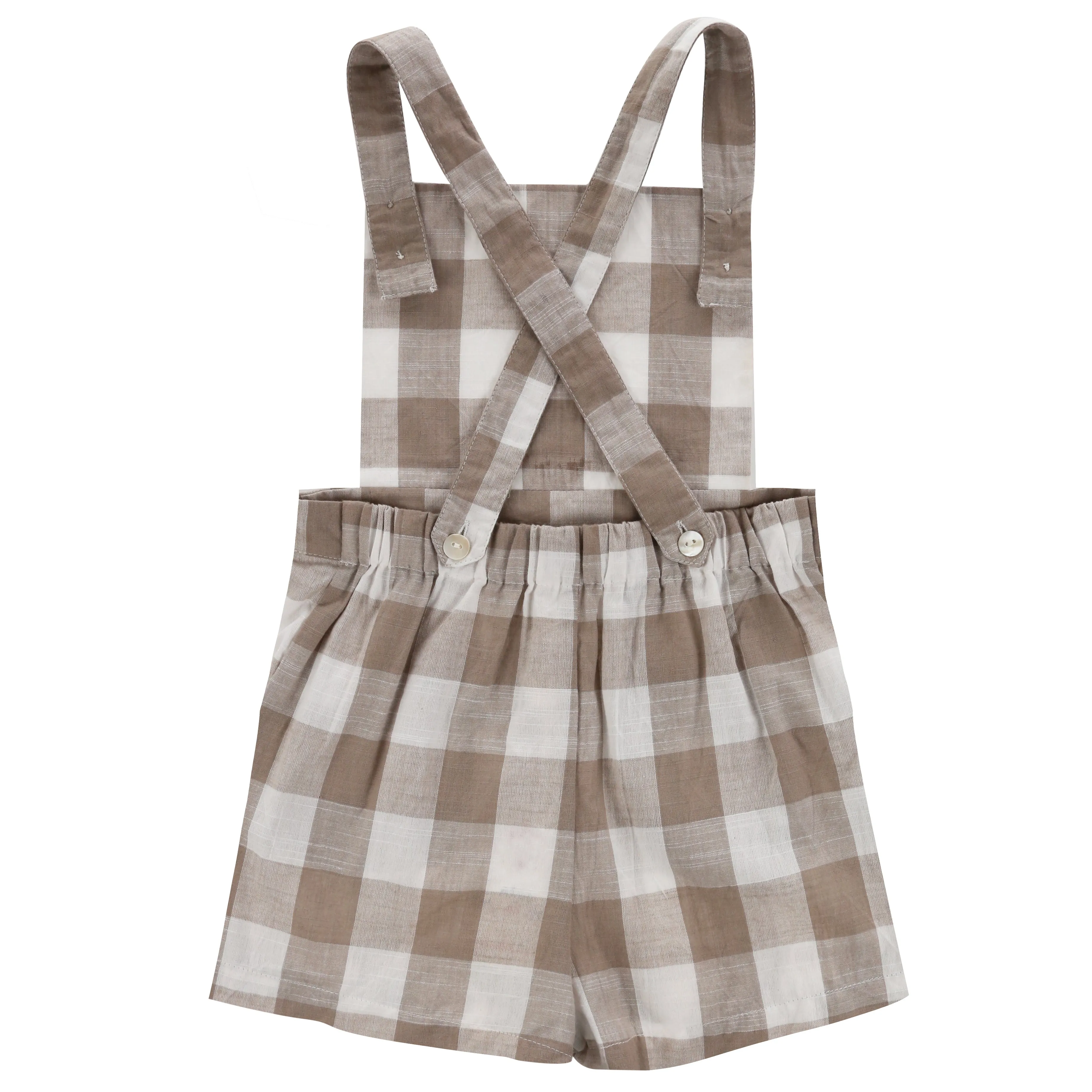 Cromer Short Dungarees - Textured Gingham in Cinder