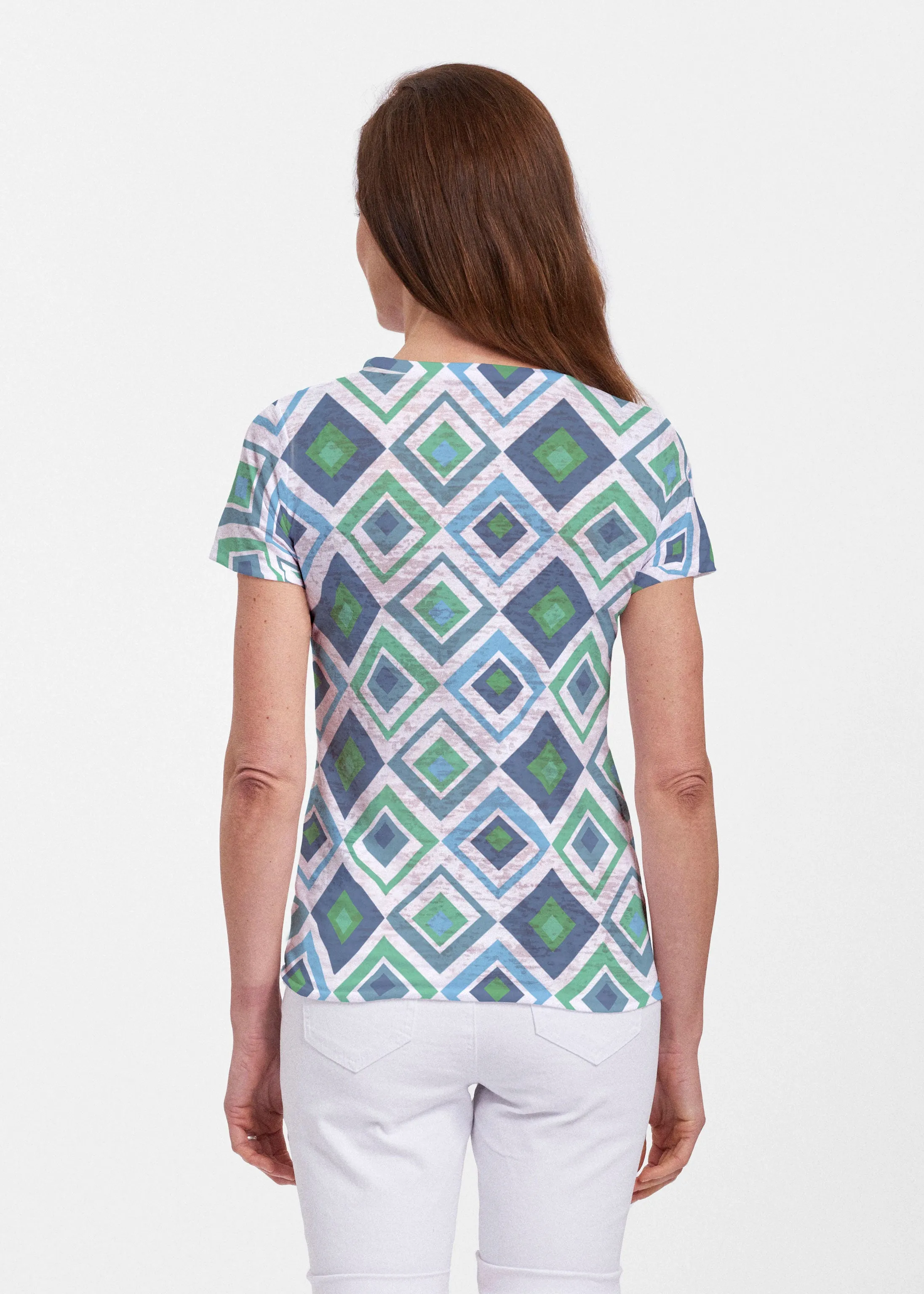 Cubed Blue (7807) ~ Sheer Short Sleeve Crew Shirt