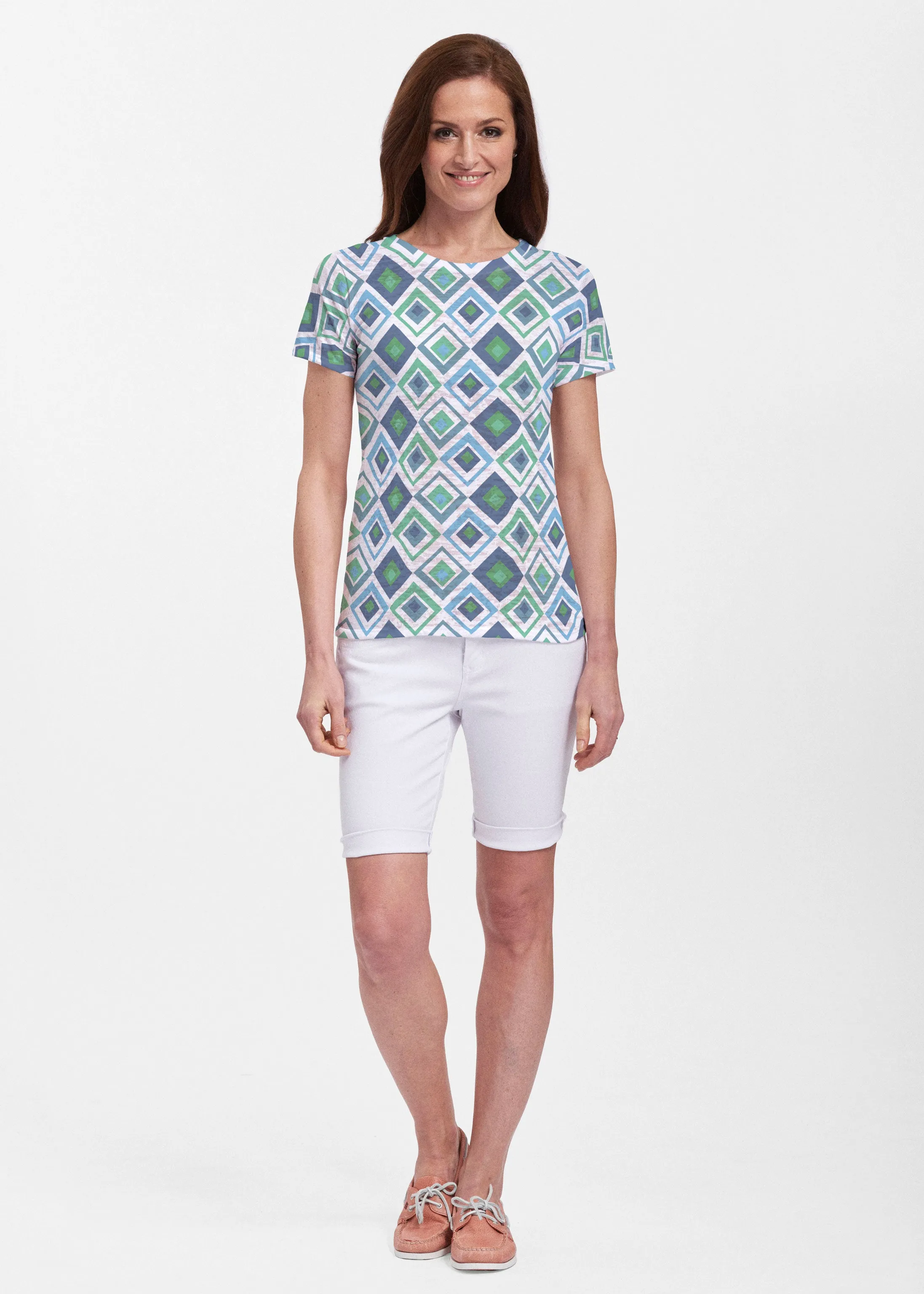 Cubed Blue (7807) ~ Sheer Short Sleeve Crew Shirt
