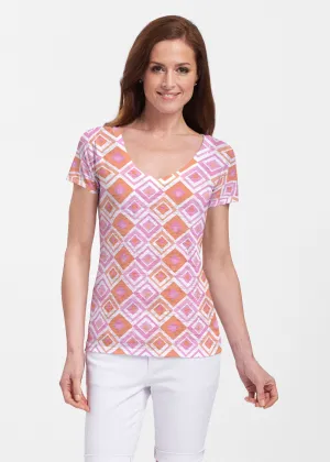 Cubed Pink (7809) ~ Sheer Short Sleeve V-Neck Shirt