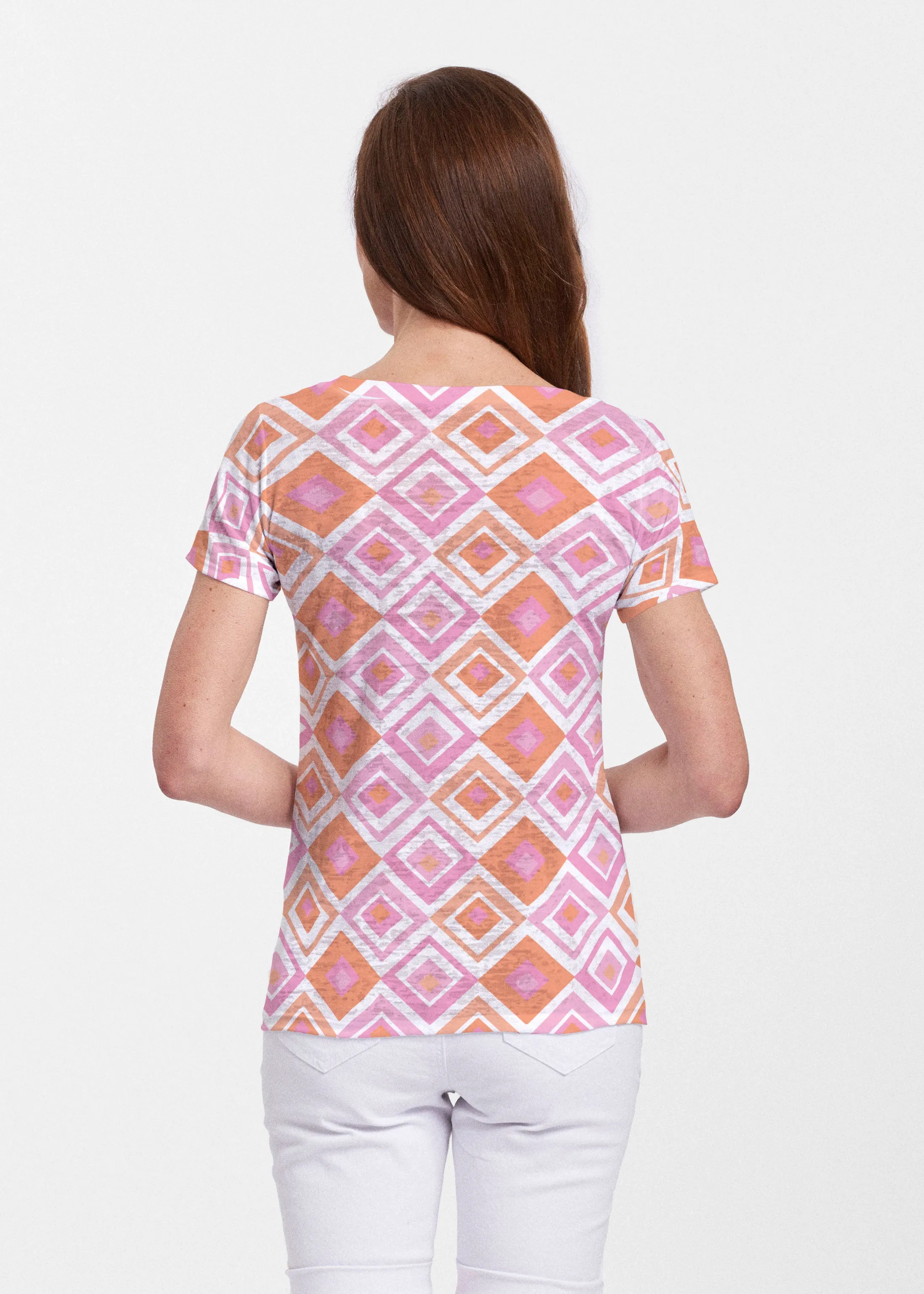 Cubed Pink (7809) ~ Sheer Short Sleeve V-Neck Shirt
