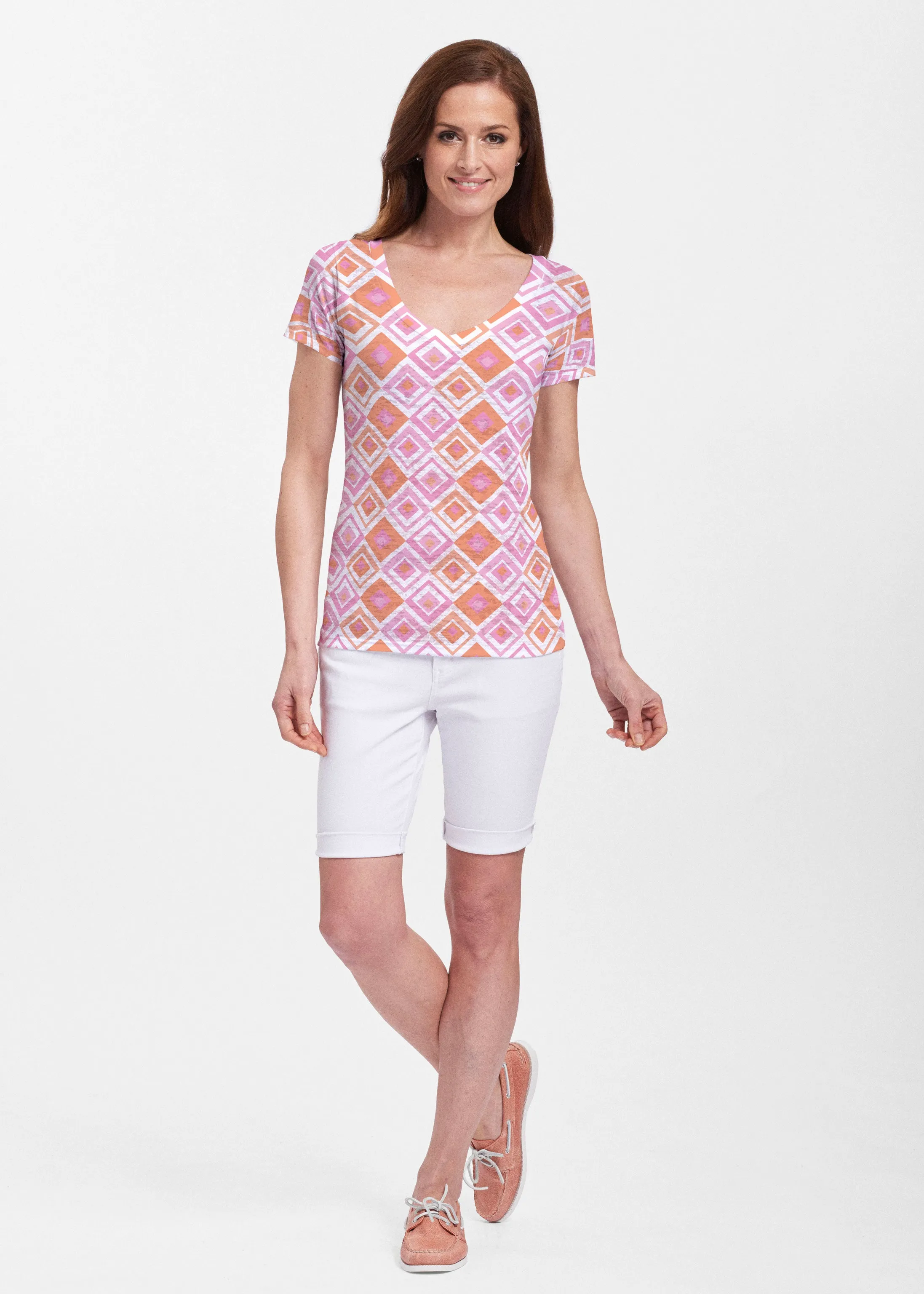 Cubed Pink (7809) ~ Sheer Short Sleeve V-Neck Shirt