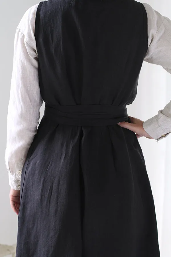 CUISINE APRON DRESS IN BLACK LINEN