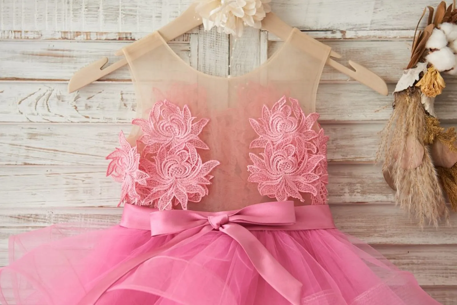 Cupcake Fuchsia Lace Tulle Wedding Flower Girl Dress, Horsehair