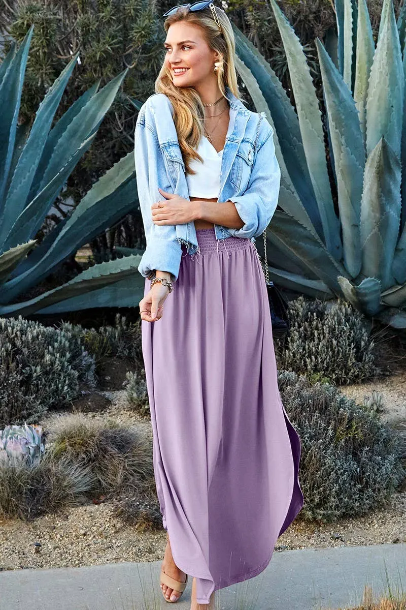 CWBLS041_SMOCKING WAIST MAXI SKIRT WITH SIDE POCKET: Black / (S) 1