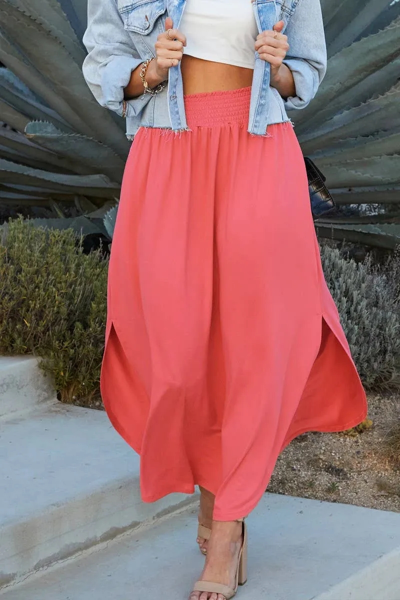 CWBLS041_SMOCKING WAIST MAXI SKIRT WITH SIDE POCKET: Black / (S) 1