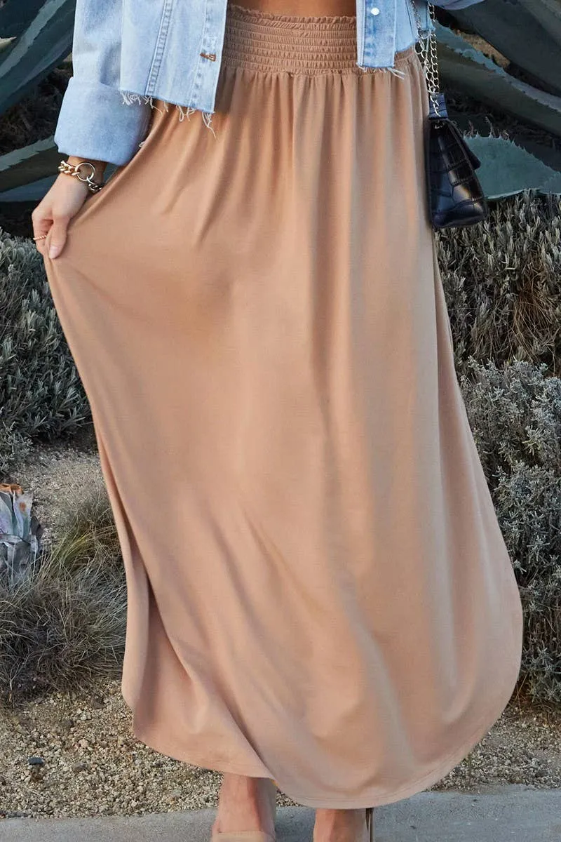 CWBLS041_SMOCKING WAIST MAXI SKIRT WITH SIDE POCKET: Black / (S) 1