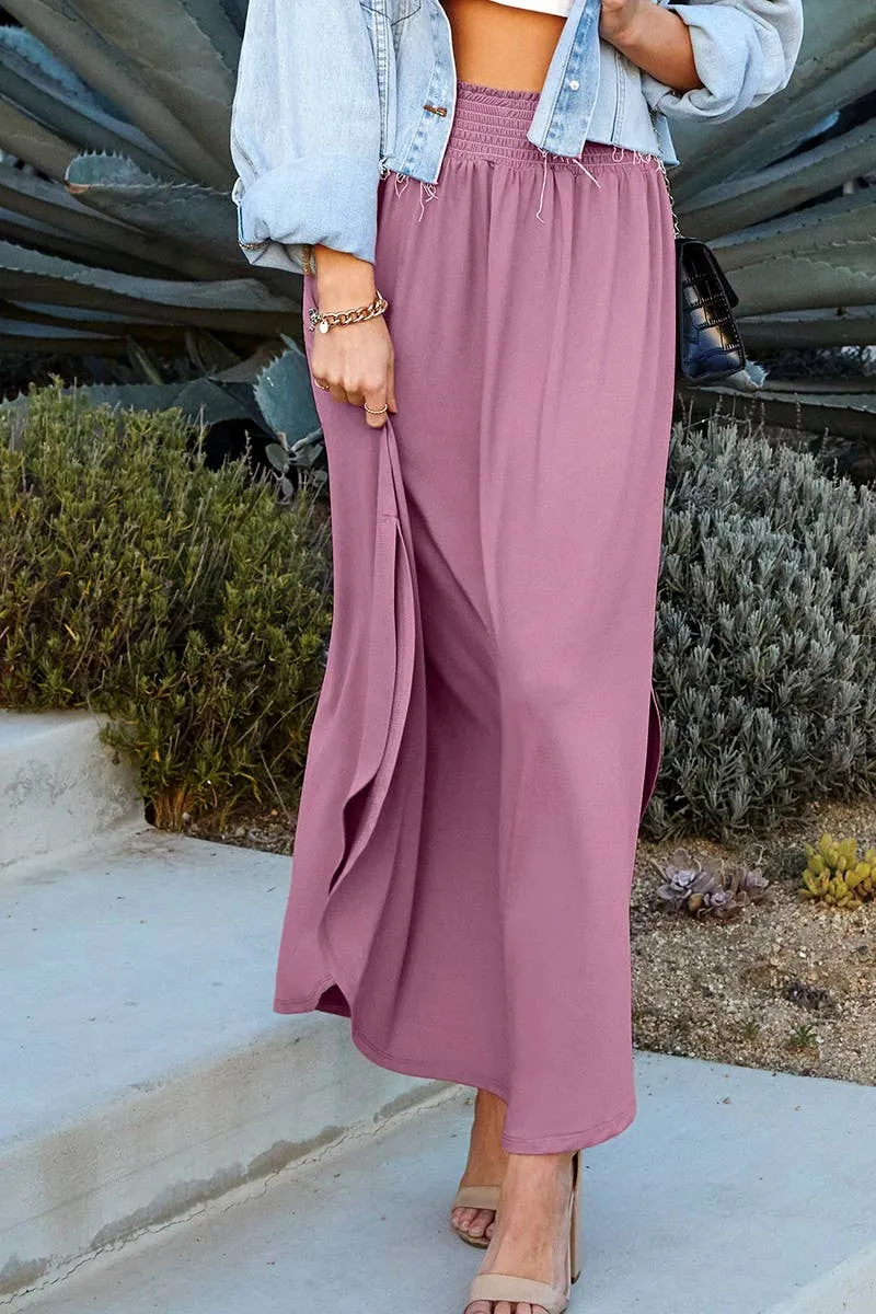 CWBLS041_SMOCKING WAIST MAXI SKIRT WITH SIDE POCKET: Black / (S) 1