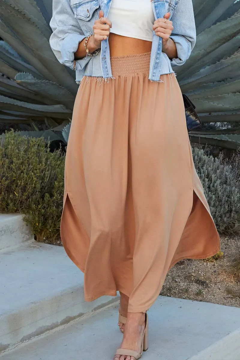 CWBLS041_SMOCKING WAIST MAXI SKIRT WITH SIDE POCKET: Black / (S) 1