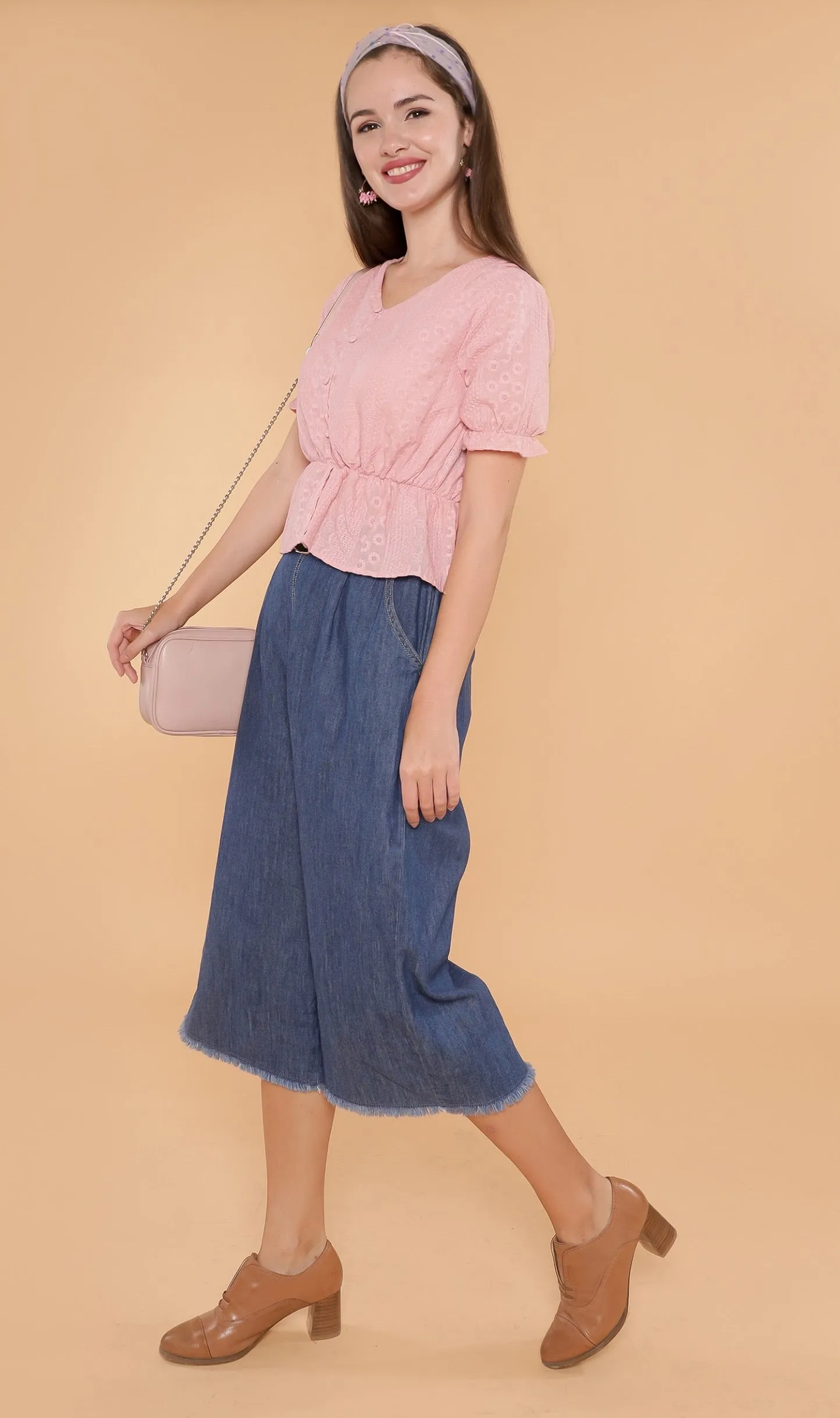 CYRA Embroidered Peplum Top (Pink)