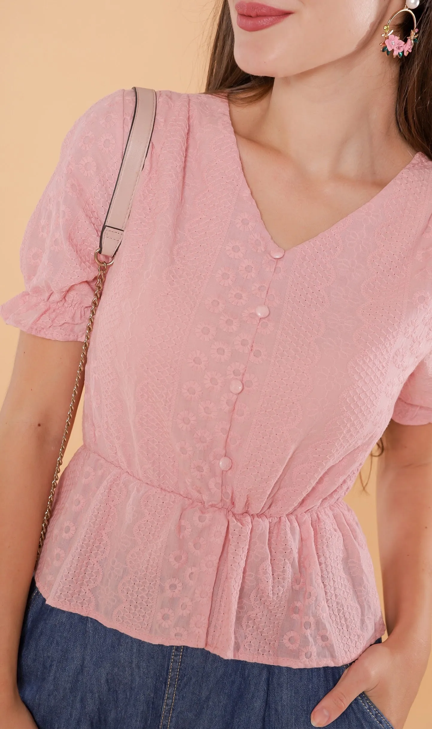 CYRA Embroidered Peplum Top (Pink)