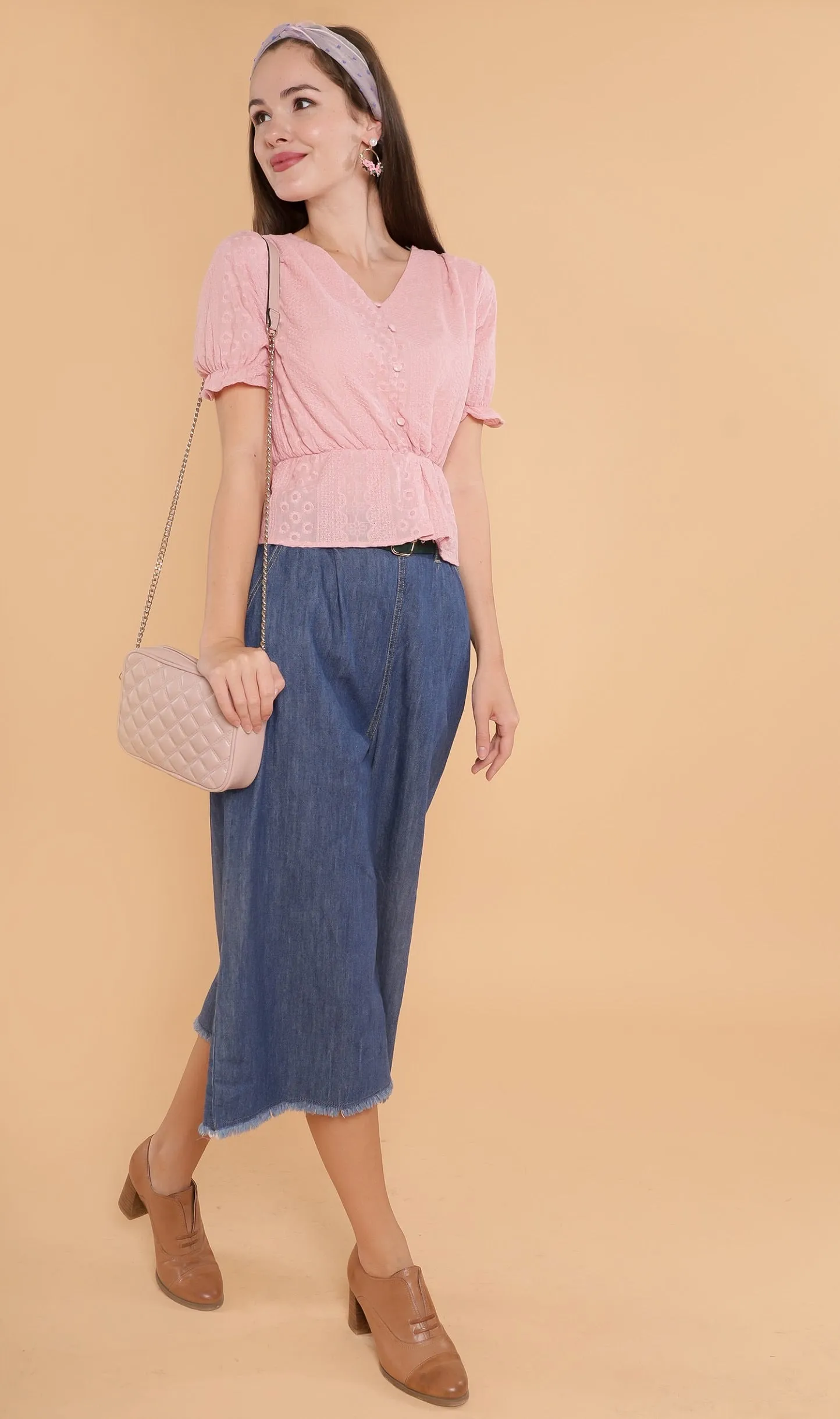 CYRA Embroidered Peplum Top (Pink)