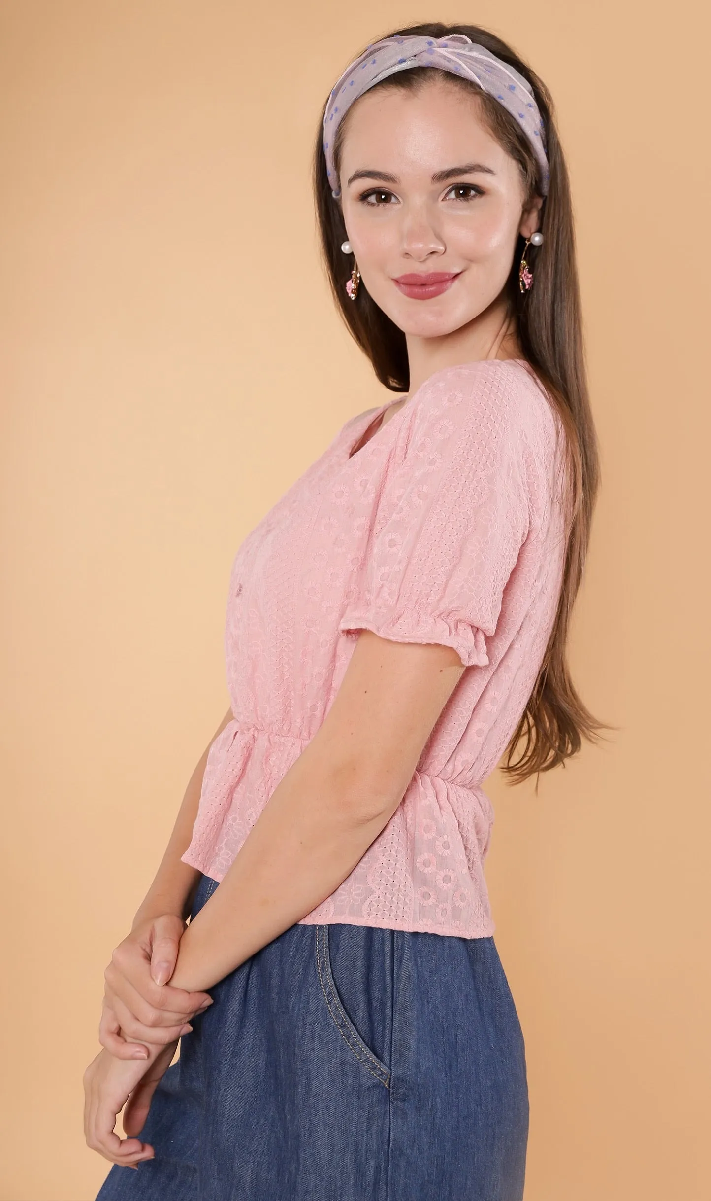 CYRA Embroidered Peplum Top (Pink)