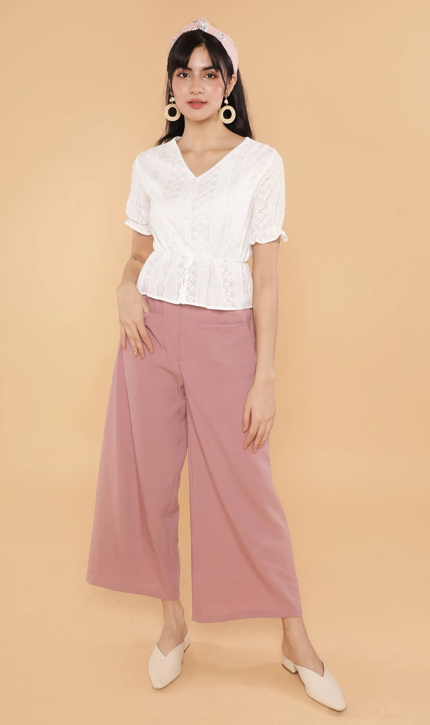 CYRA Embroidered Peplum Top (White)