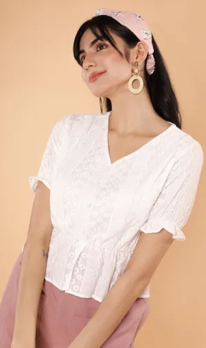 CYRA Embroidered Peplum Top (White)