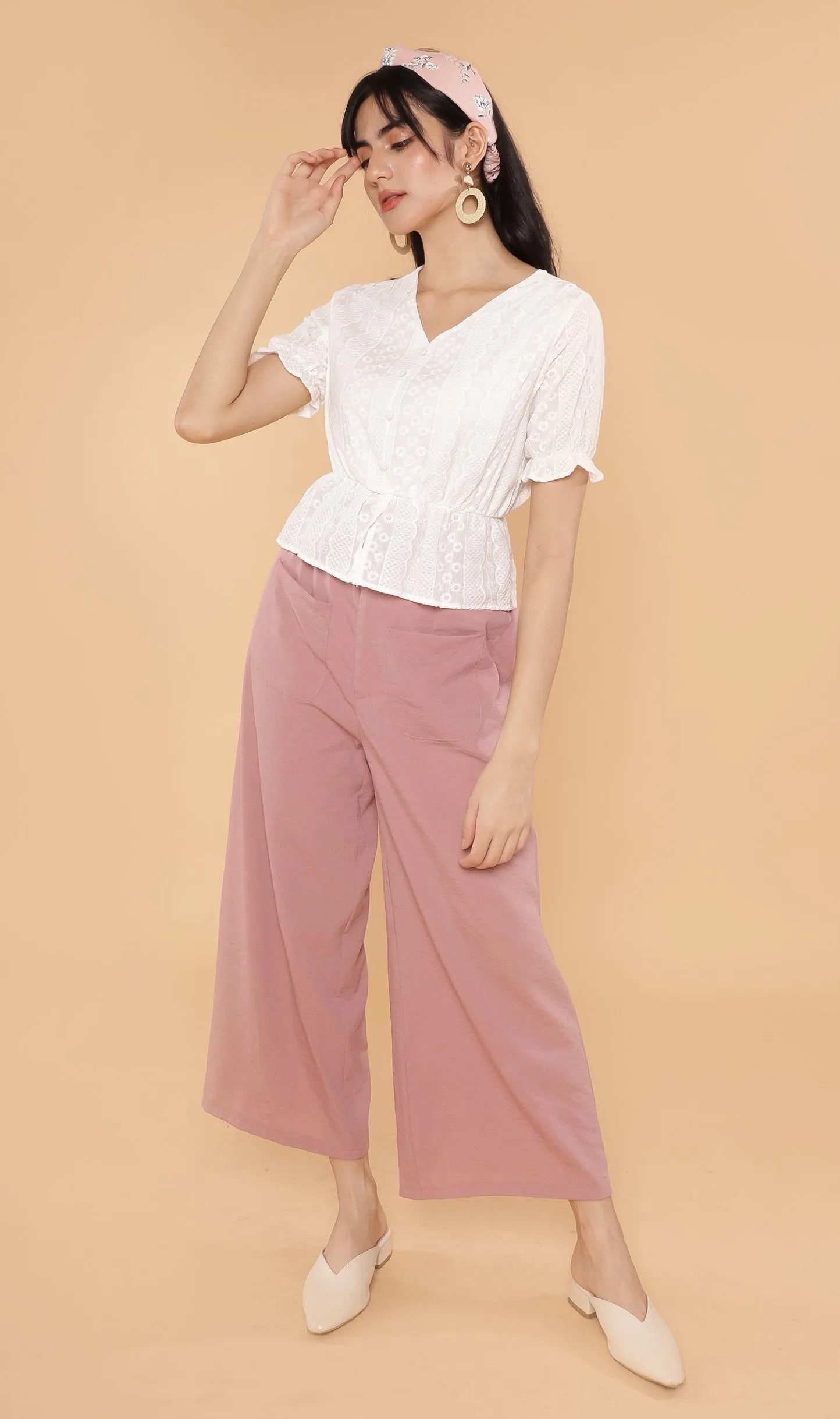 CYRA Embroidered Peplum Top (White)