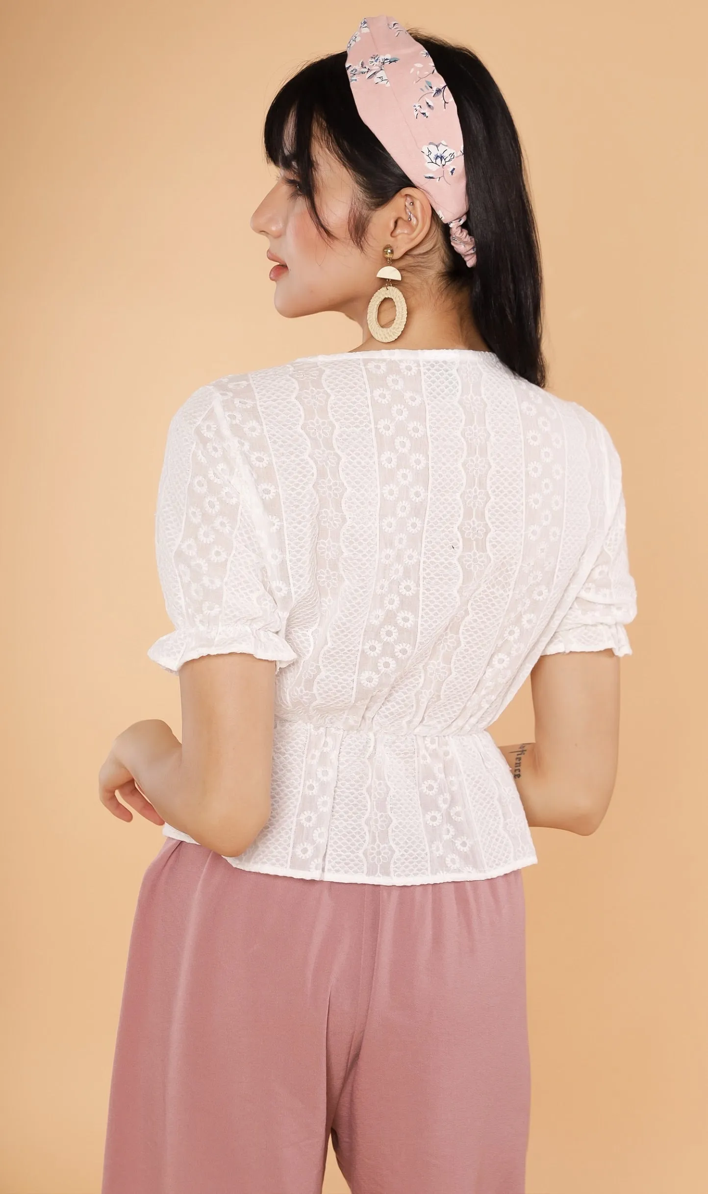 CYRA Embroidered Peplum Top (White)