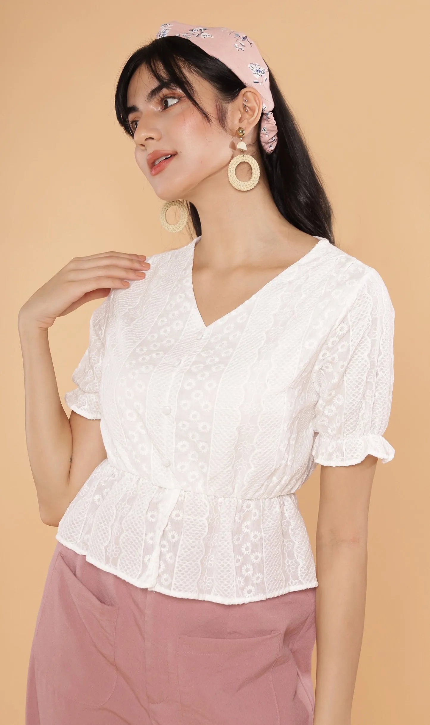 CYRA Embroidered Peplum Top (White)