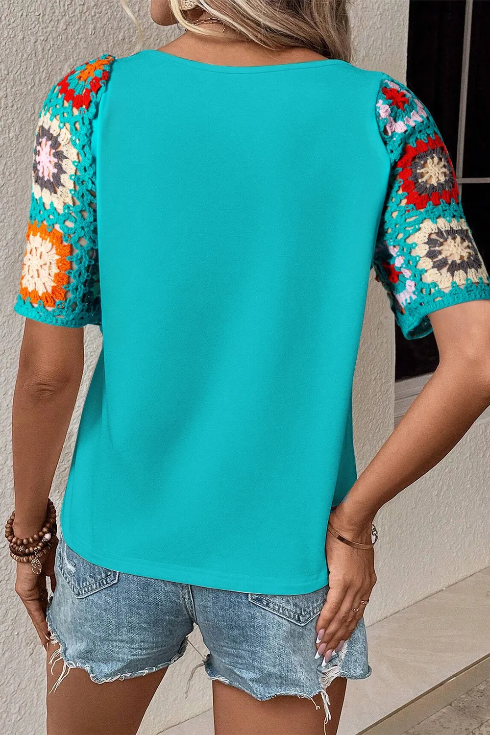 Daria Geometric Round Neck Short Sleeve Blouse