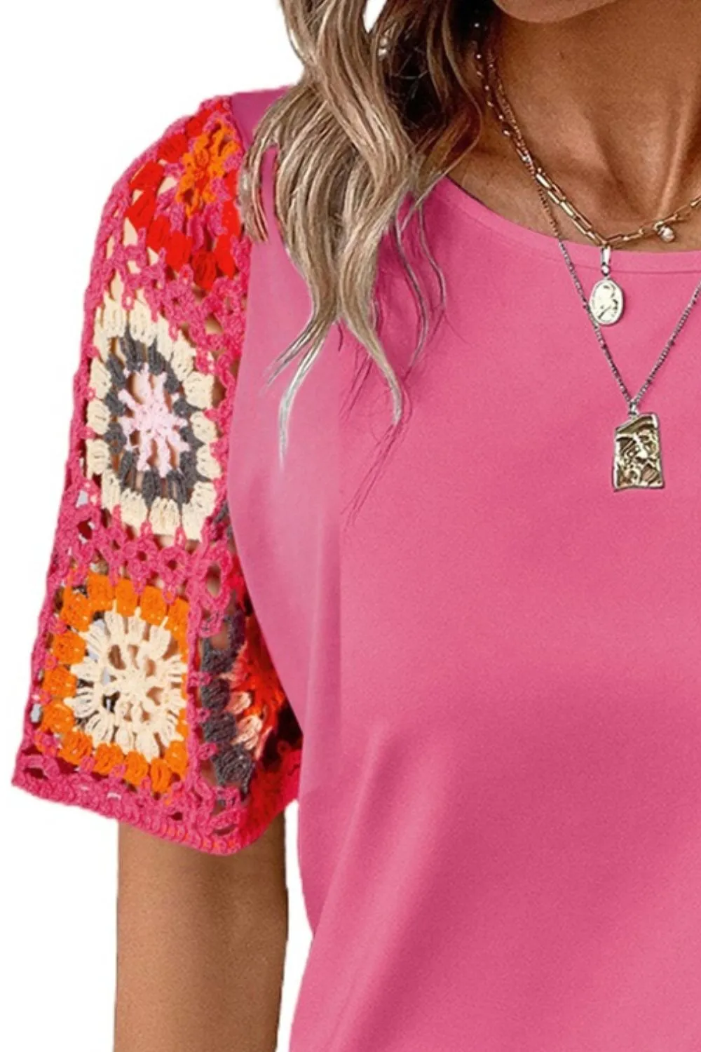 Daria Geometric Round Neck Short Sleeve Blouse
