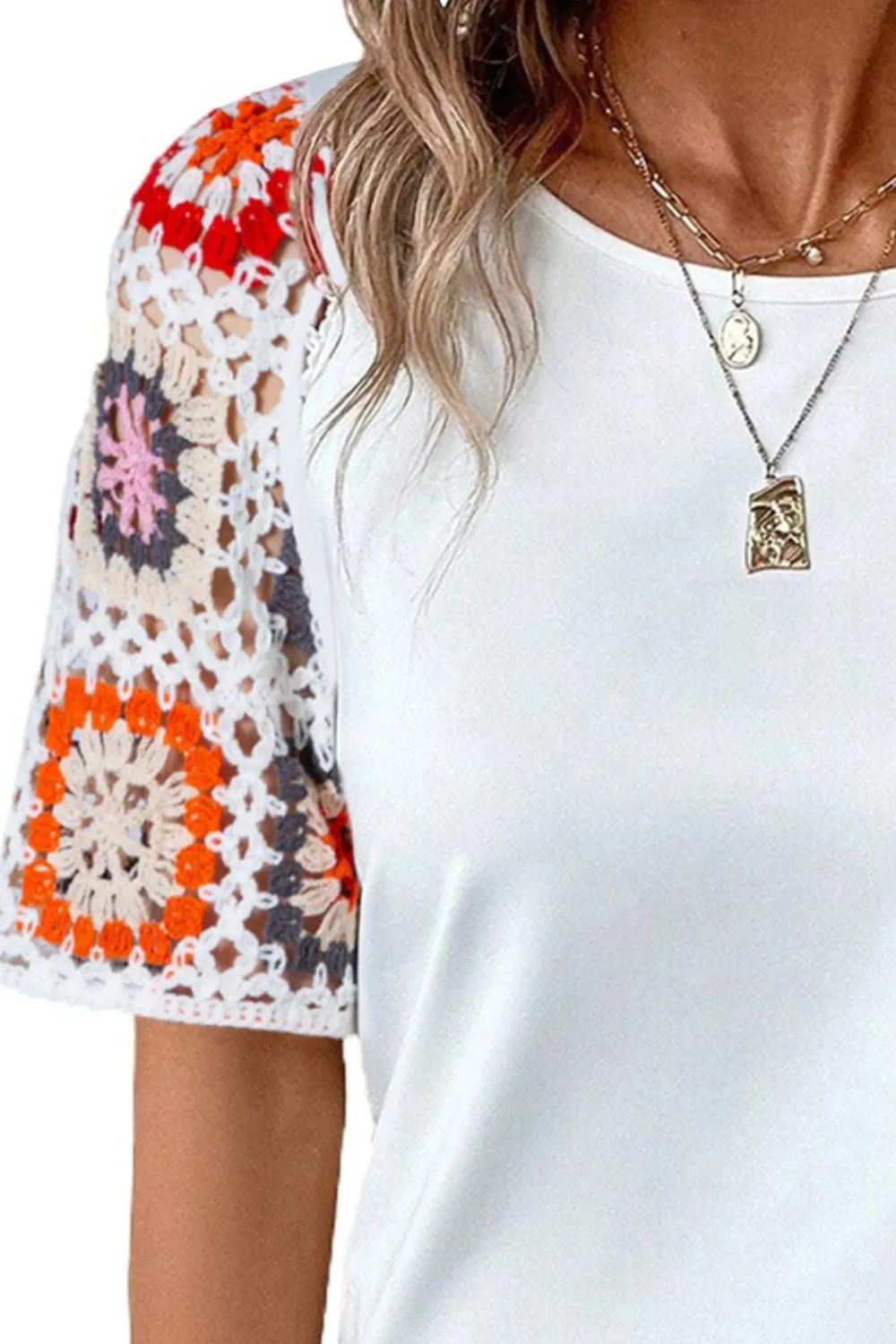 Daria Geometric Round Neck Short Sleeve Blouse