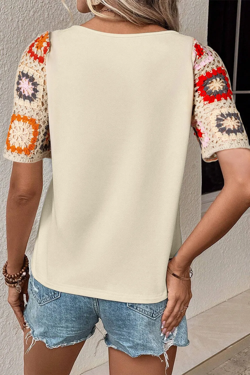 Daria Geometric Round Neck Short Sleeve Blouse
