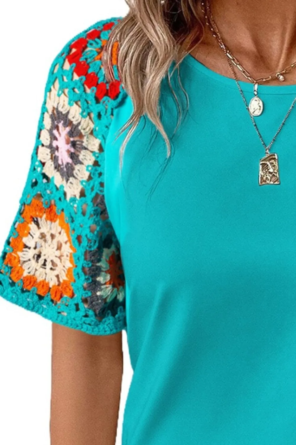 Daria Geometric Round Neck Short Sleeve Blouse