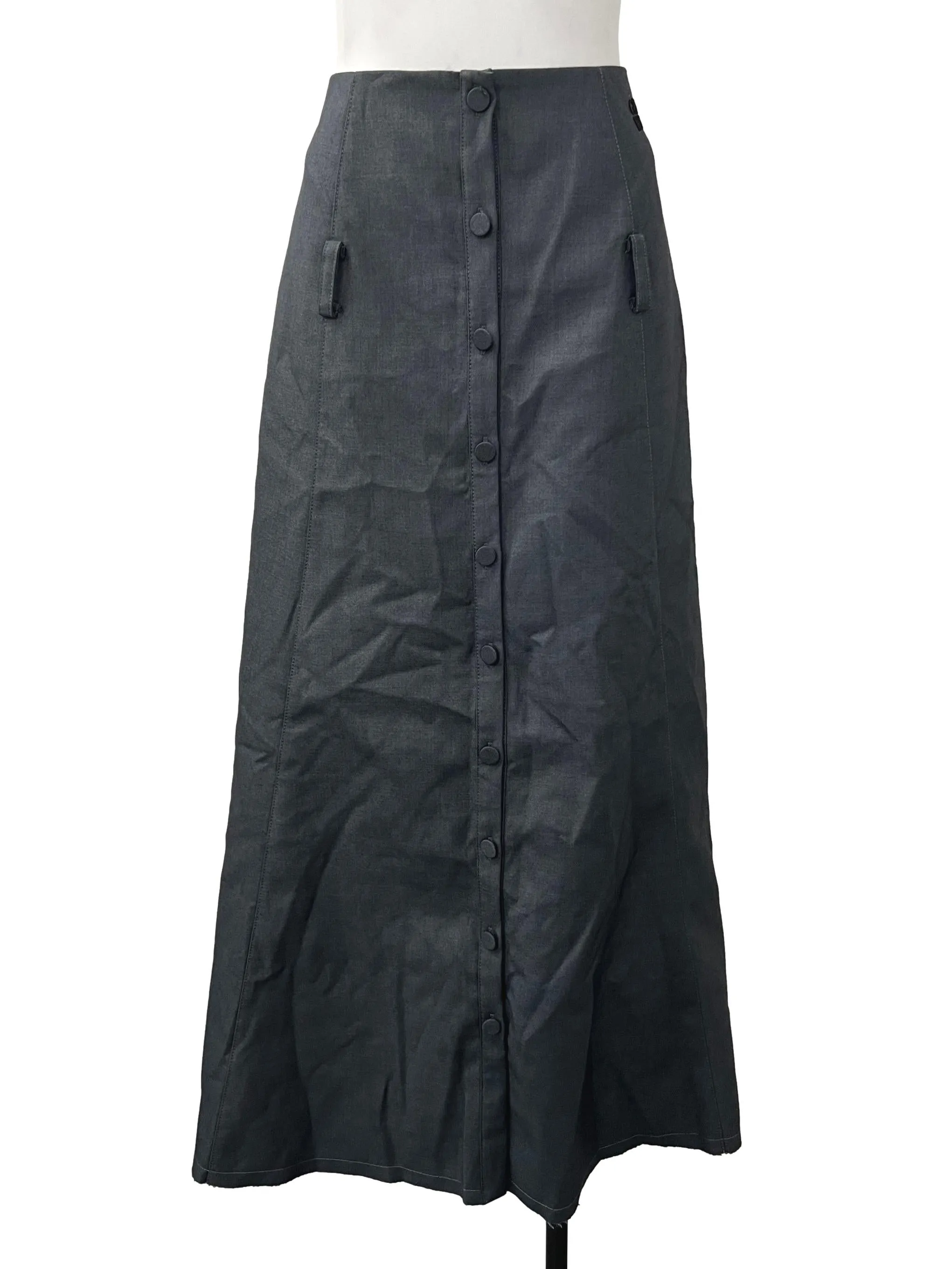 Dark Grey Button Down A Line Skirt