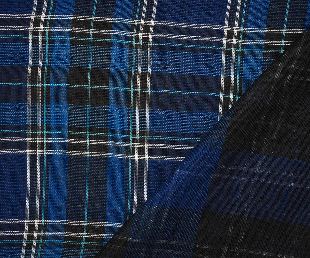 Deep Blue-Black Famous Maker Cotton Plaid Double Gauze Woven Fabric