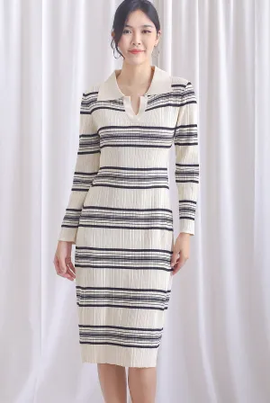 Denver Stripes Polo Knit Dress In Cream