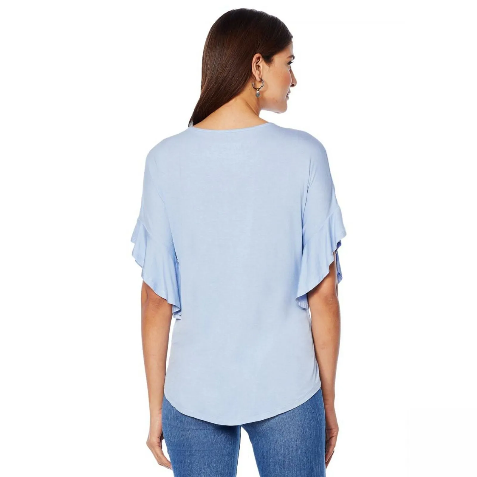 DG2 by Diane Gilman Women's Ruffle Sleeve Dolman Top Chambray Medium