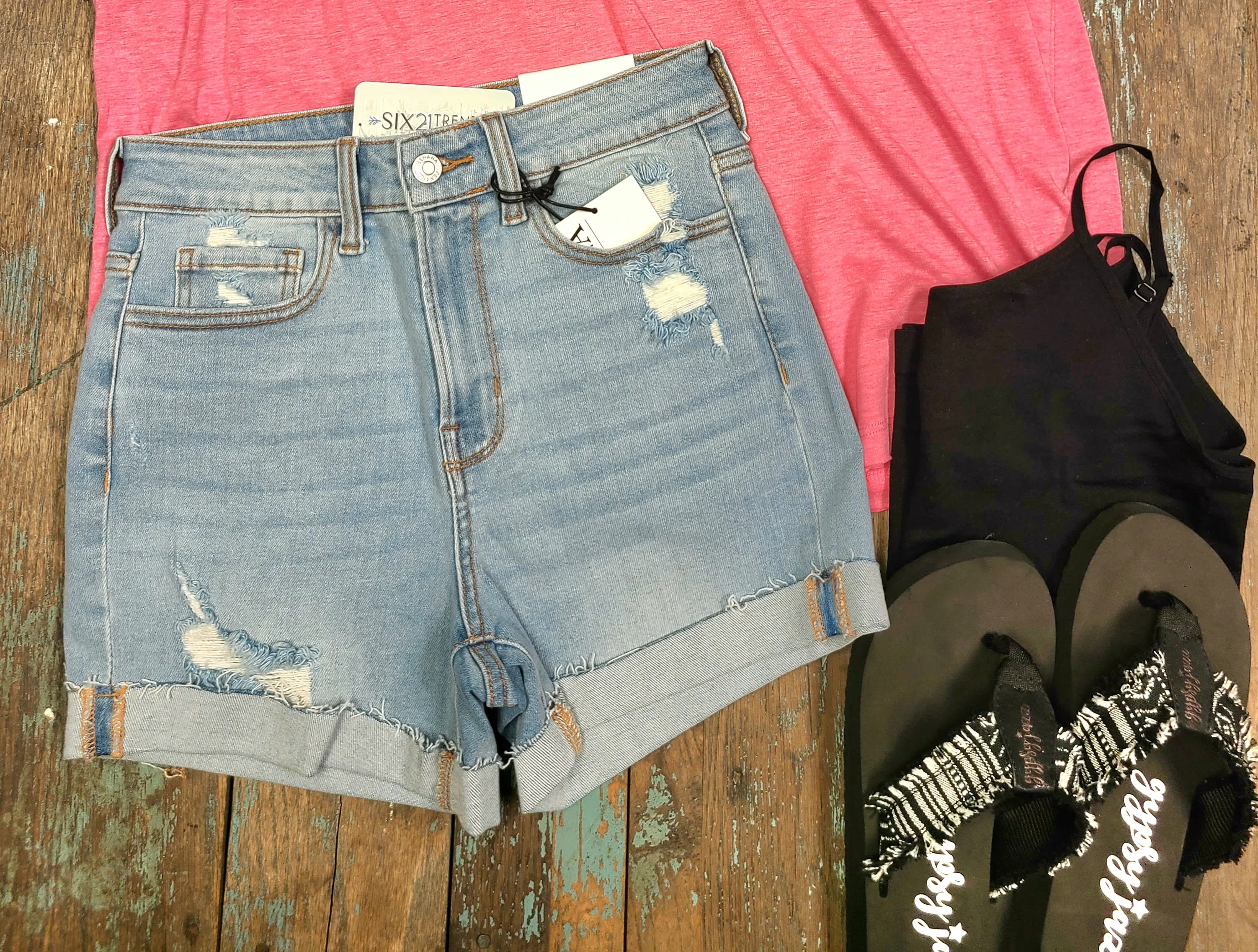 Distressed Cuffed Raw Hem Denim shorts
