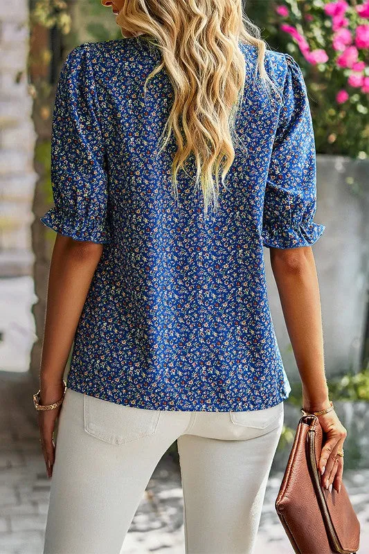 Ditsy Floral Ruffled Neck Blouse