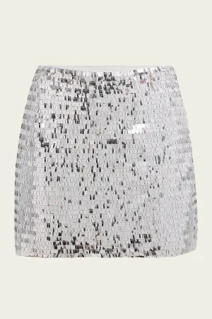 Dizzy Sequin Mini Skirt in Satellite Silver